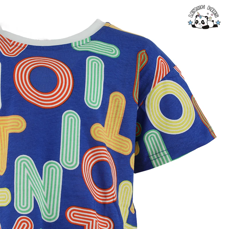 LEZONKIDS - Custom Children Boys Smile Print T-shirt Denim Short Set Cute Boys Clothing Sets